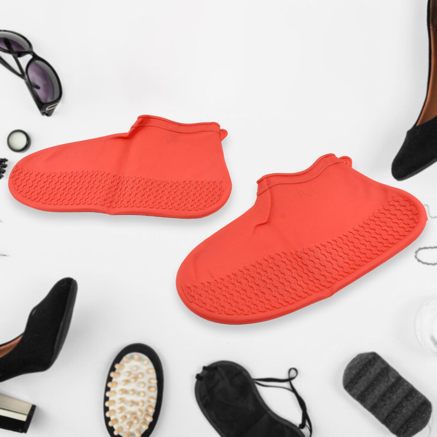 Non-slip Silicone Rain Reusable Anti Skid Waterproof Fordable Boot Shoe Cover (Medium Size 1 Pair Red) - Happy Price - Image 2