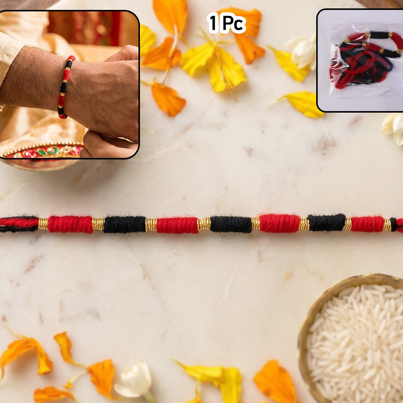 Handmade Black & Red Bracelet Rakhi for Brother - 1 Pc - Happy Price - Image 1