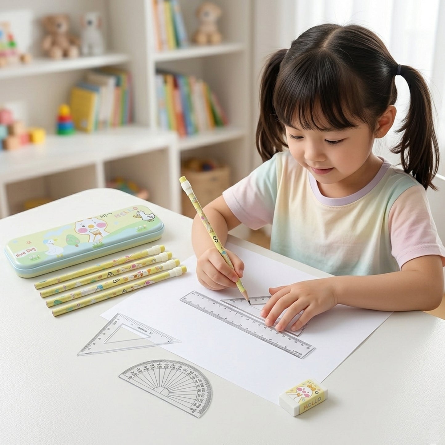 Kids Cartoon Geometry Box Stationery Set - 1 Set Complete School Kit - Great Price - Image 3