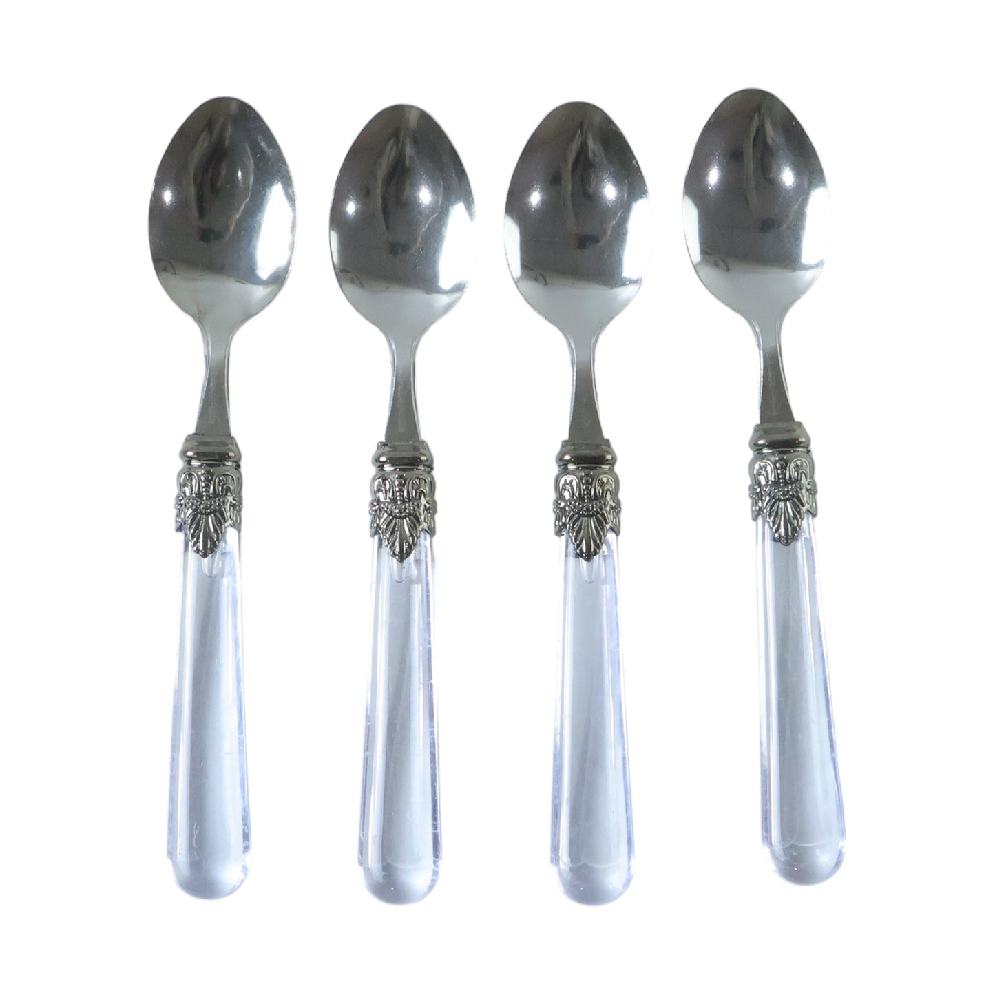 Set of 4 Stainless Steel Dessert Spoons with Designer Transparent Handles - Great Price - Image 3
