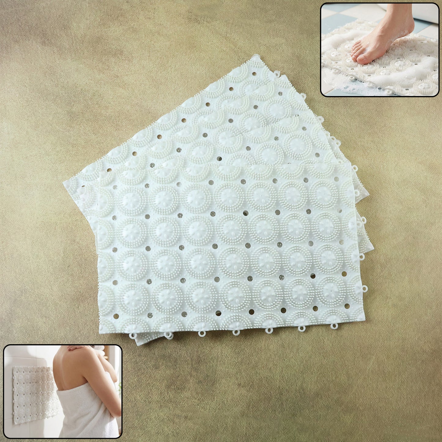 Anti-Slip Bathroom Massage Mat with Suction Cups - 4 Pc Set (33 x 21 cm) - Happy Price - Image 2