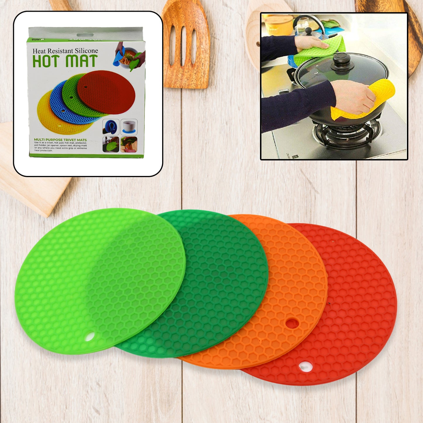 4 Pc Silicone Trivet Mat Set for Hot Utensils - Happy Price - Image 5