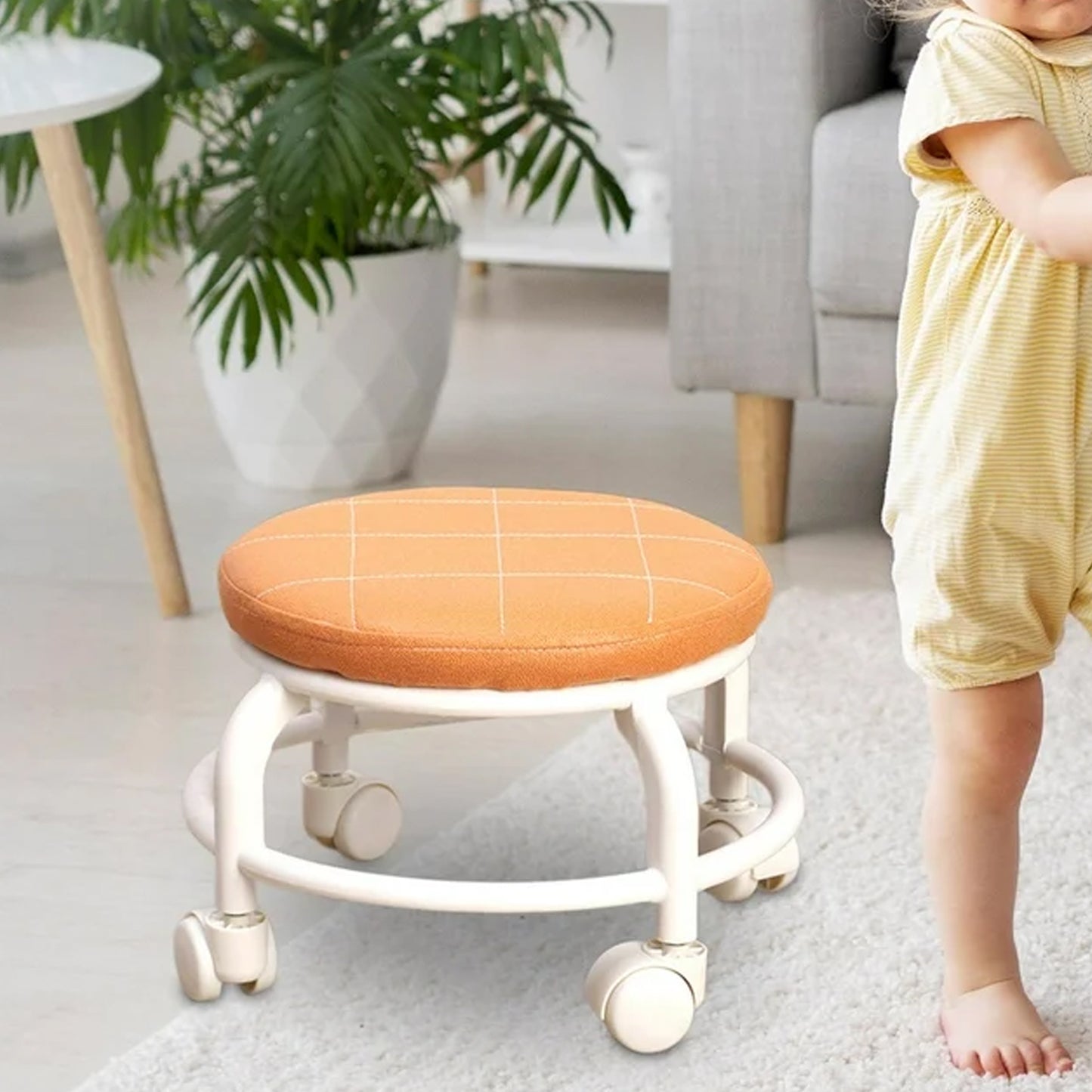 Roller Seat Stool Low Height Rolling Stool Multifunctional Small Household Movable Mini Stool Pulley Wheel Stool For Garage Home Library (1 Pc) - Happy Price - Image 3