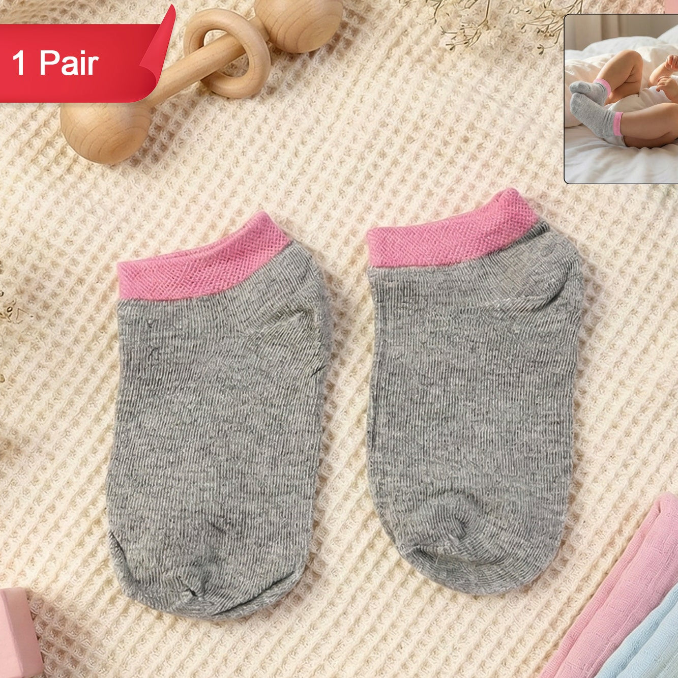 Kids' Soft Light Crew Socks (1 Pair, Small Size) - Happy Price - Image 1