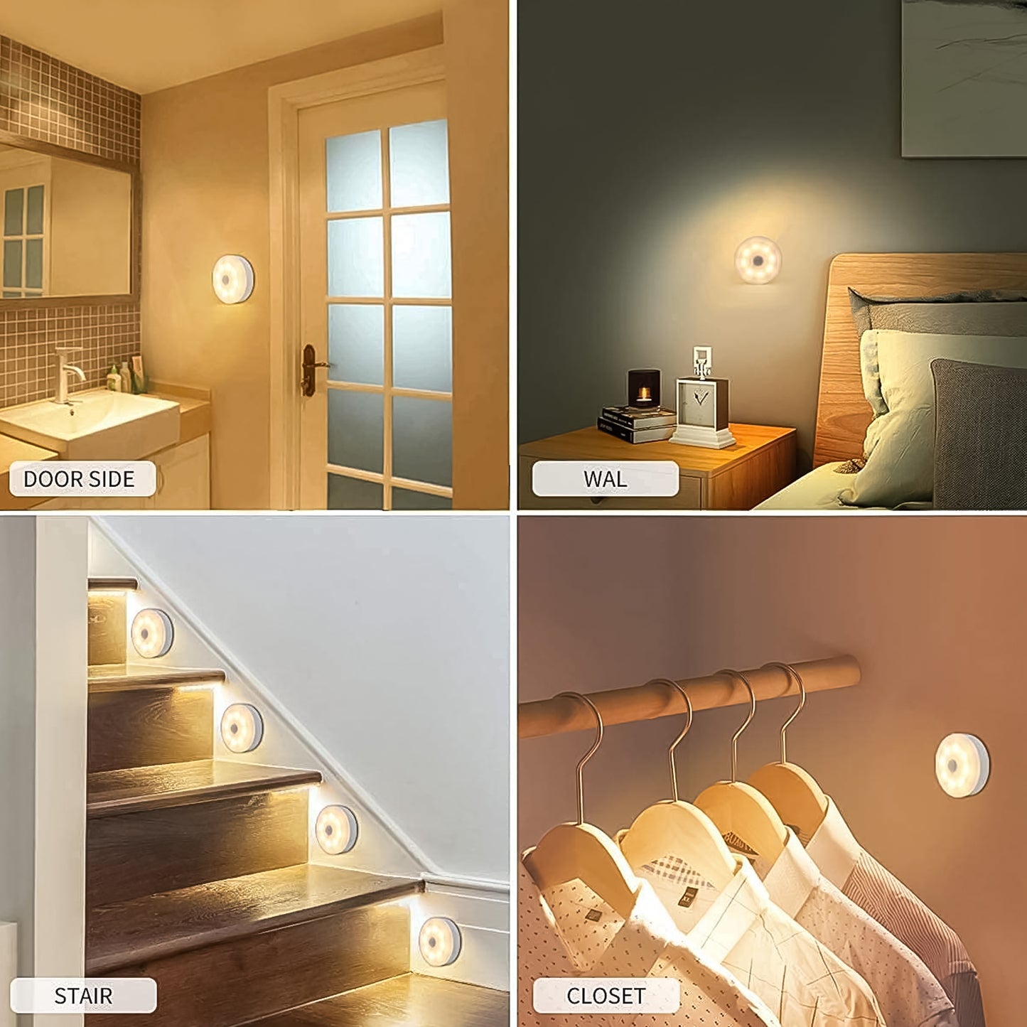 8 LED Motion Sensor Night Lights with USB Charging & Adhesive Pads (1 Pc) - Happy Price - Image 3
