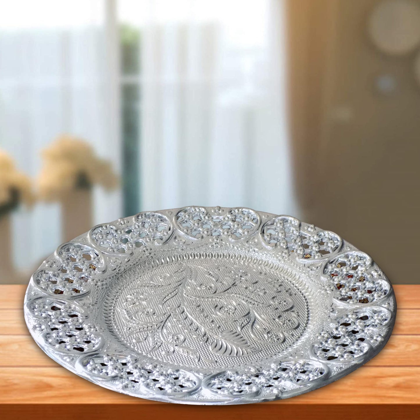 silver-plated-swastik-pooja-thali-set-glossy-puja-thali - Happy Price - Image 3