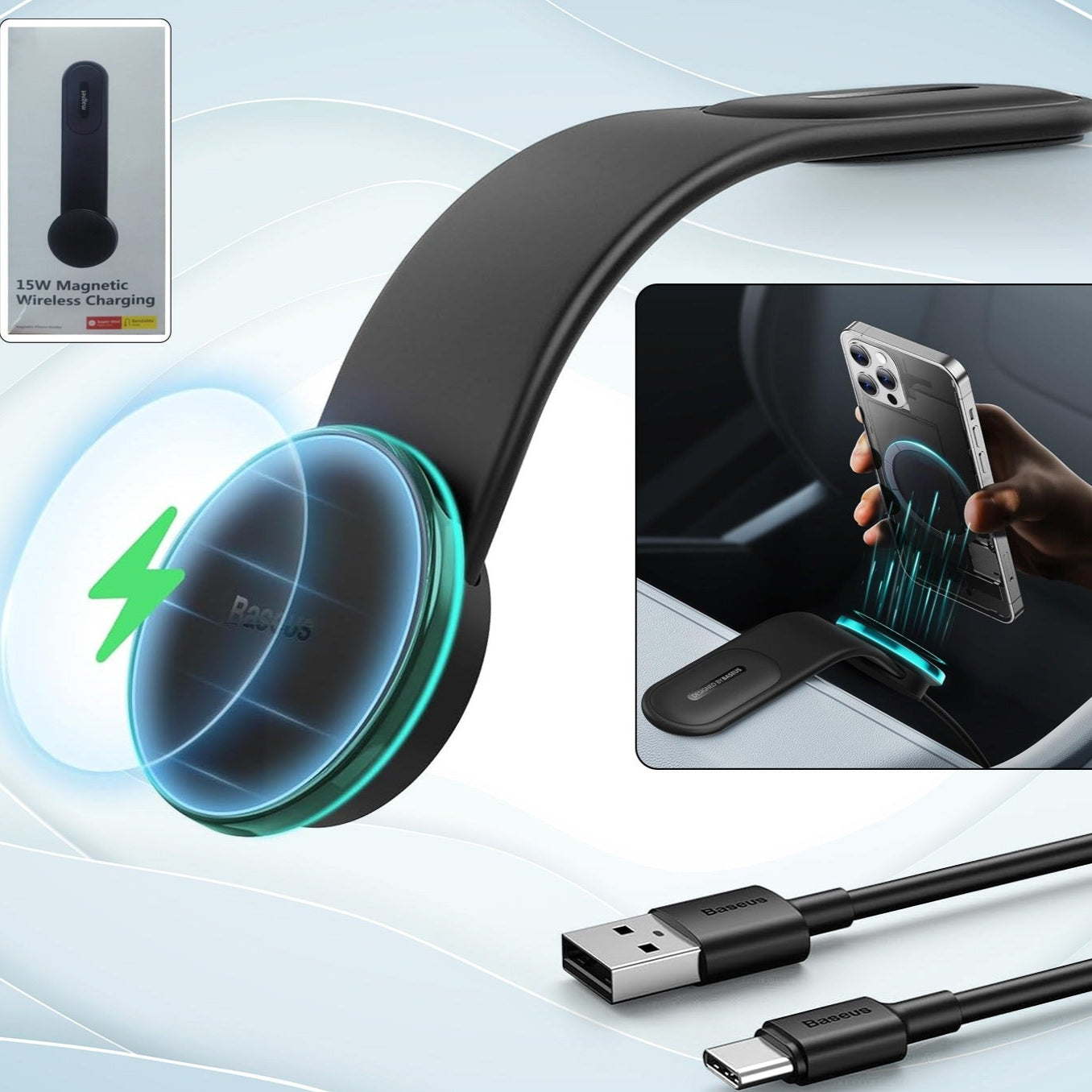 Car Mount Charger 15w Wireless Car Charger Phone Holder (1 Set) - Happy Price - Image 1