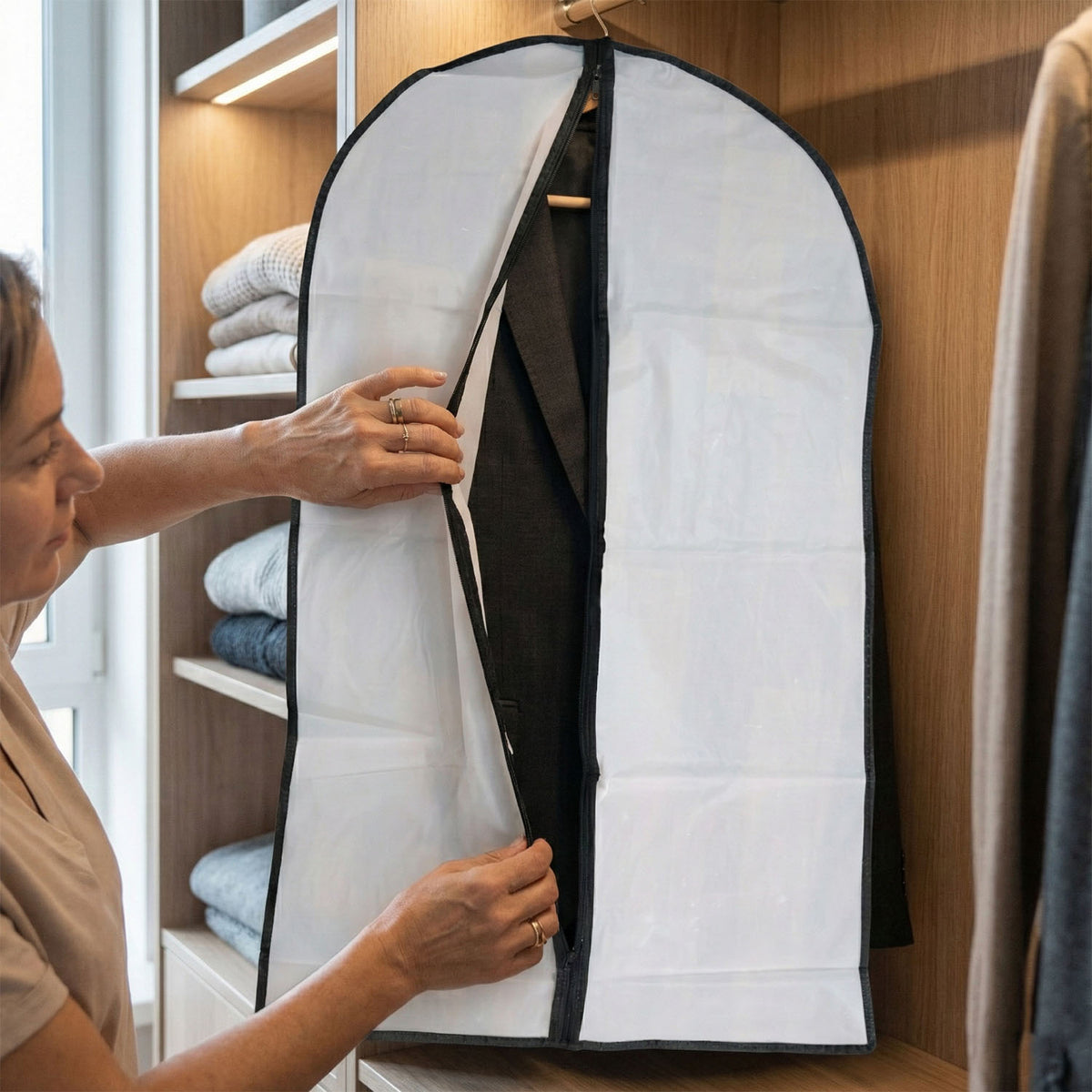 Large Transparent Garment Cover with Zipper - 100 x 60 cm, 1 Pc - Happy Price - Image 3