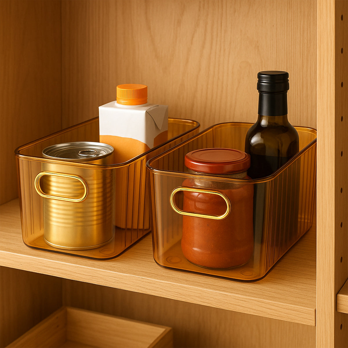 Premium Ribbed Transparent Storage Basket With Gold Handle Multipurpose Kitchen Amp Home Organizer Box (25x14cm 4 Pc) - Happy Price - Image 4
