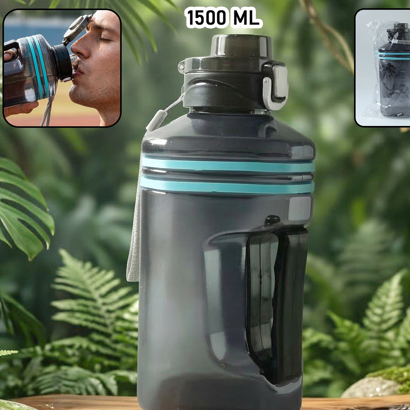 1500 ML Square Water Bottle with Handle and Flip Cap - 1 Pc - Great Price - Image 1