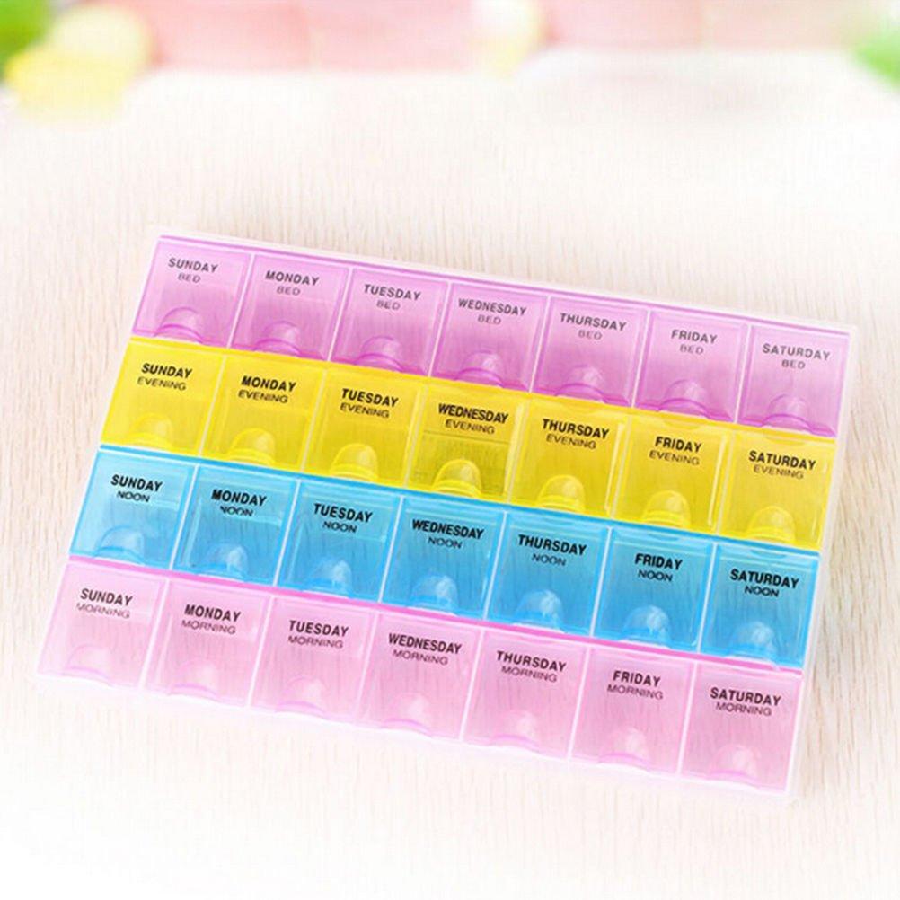 Pill Case- 4 Row 28 Squares Weekly 7 Days Tablet Box Holder Medicine Storage Organizer Container - Happy Price - Image 2