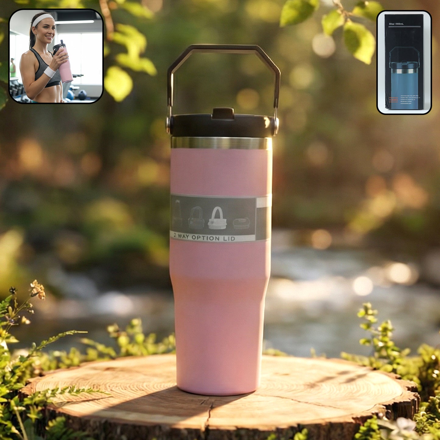 900 ML Stainless Steel Insulated Travel Tumbler with Handle - Hot/Cold Drinks - Great Price - Image 2