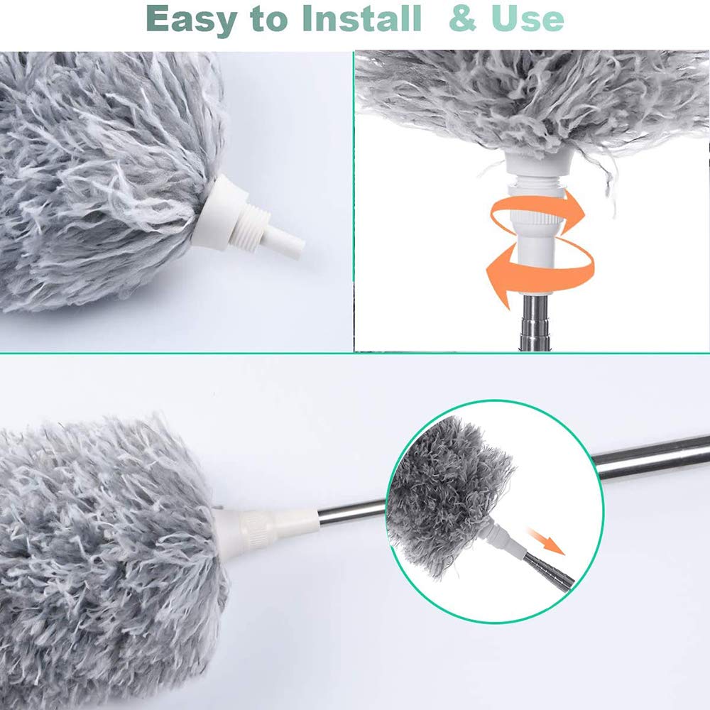 Microfiber Dusters For Cleaning Telescoping Feather Duster With 100 Inches Extendable Handle Pole Dusting Cleaning Tools For Cleaning High Ceiling Ceiling Fan Blinds Cobwebs Furniture Cars - Happy Price - Image 3