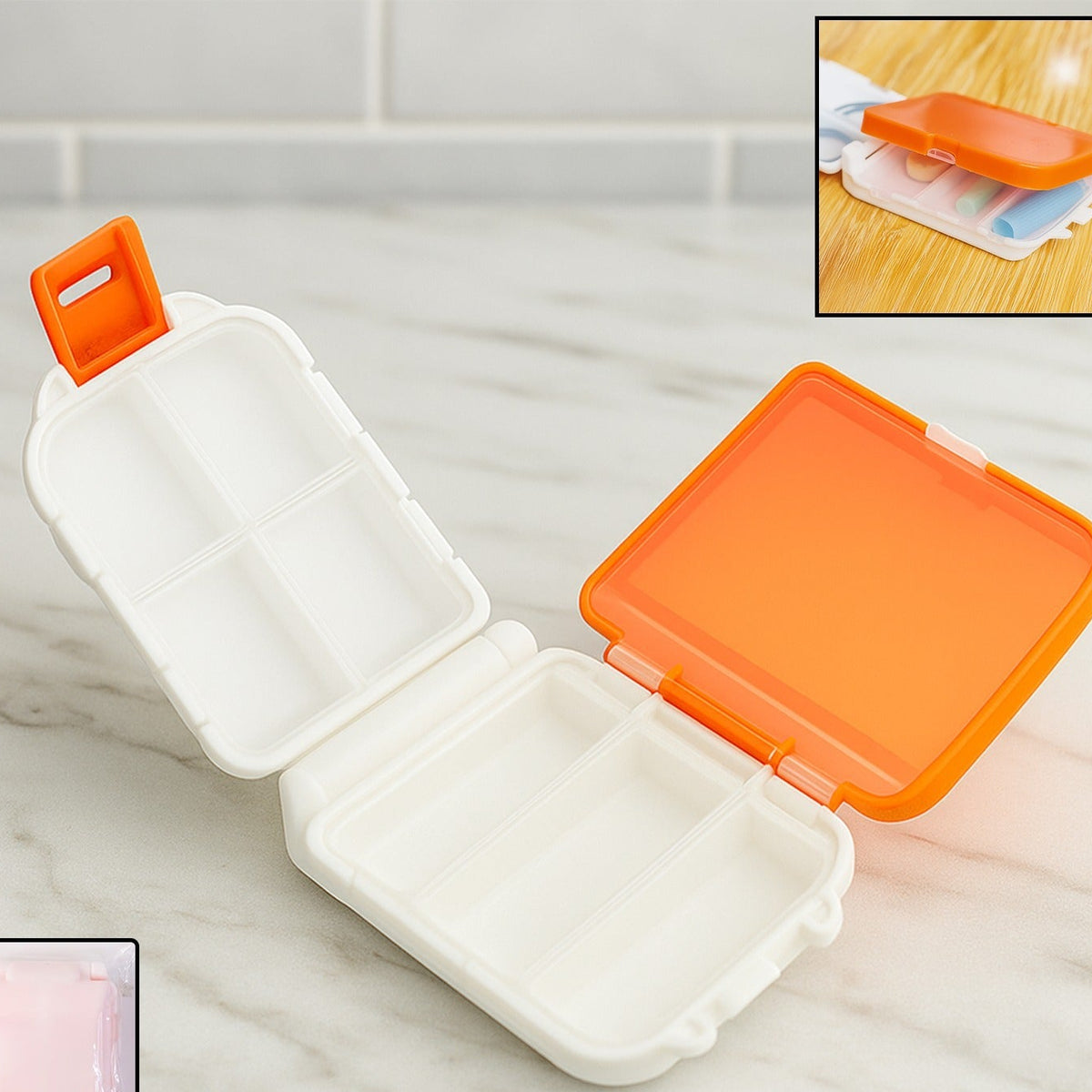 Dual-Sided Pill Organizer Box (1 Pc) - 8 Compartments, Travel Medicine Case - Happy Price - Image 1