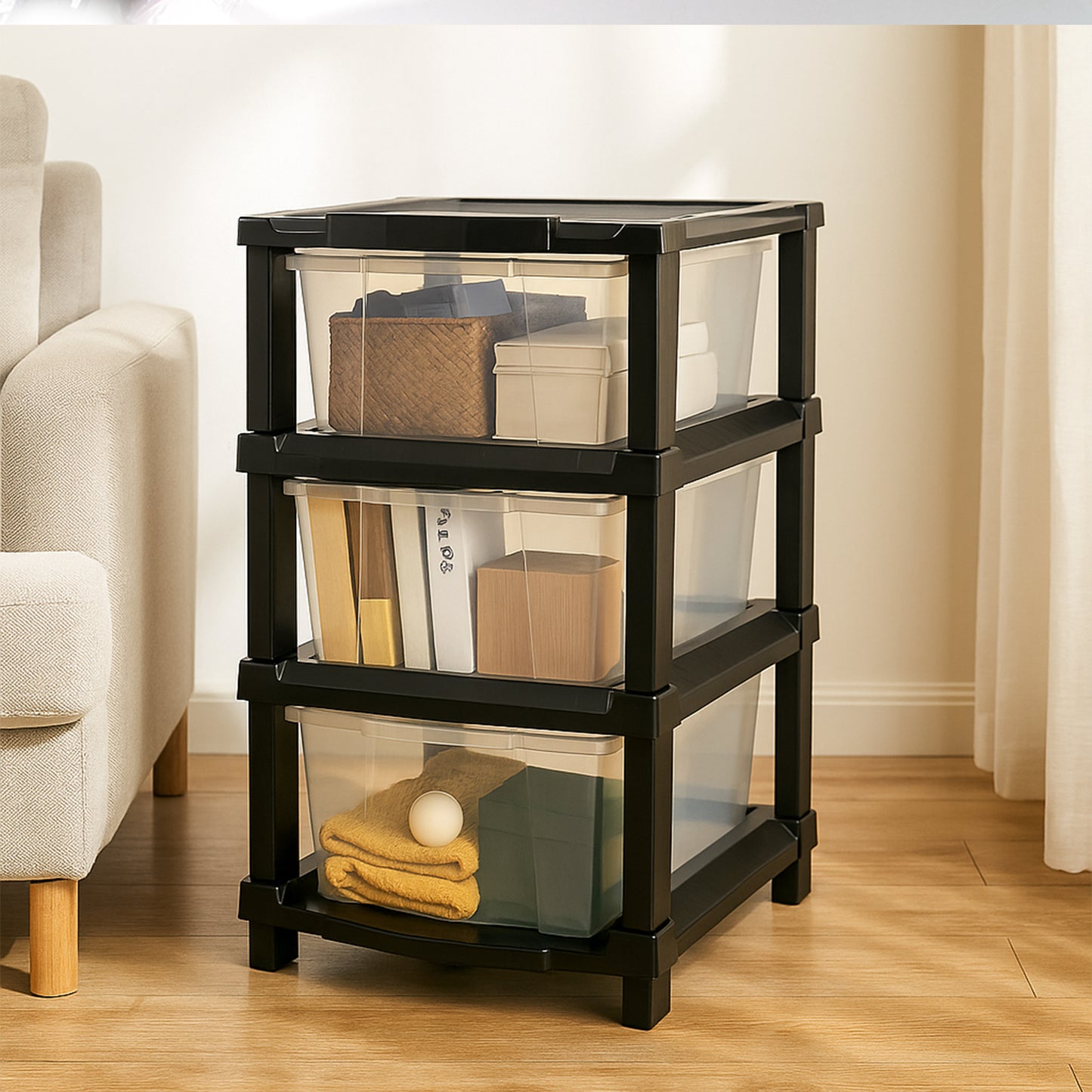 3-Layer Clear Drawer Storage Unit - Stackable Chest for Home & Office - Happy Price - Image 3