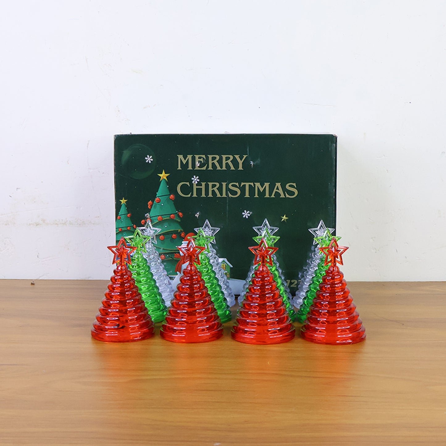 12 Pc Christmas Tree LED Decorative Lights Set with Star Topper - Battery Operated Flameless Festive Decor - Happy Price - Image 7