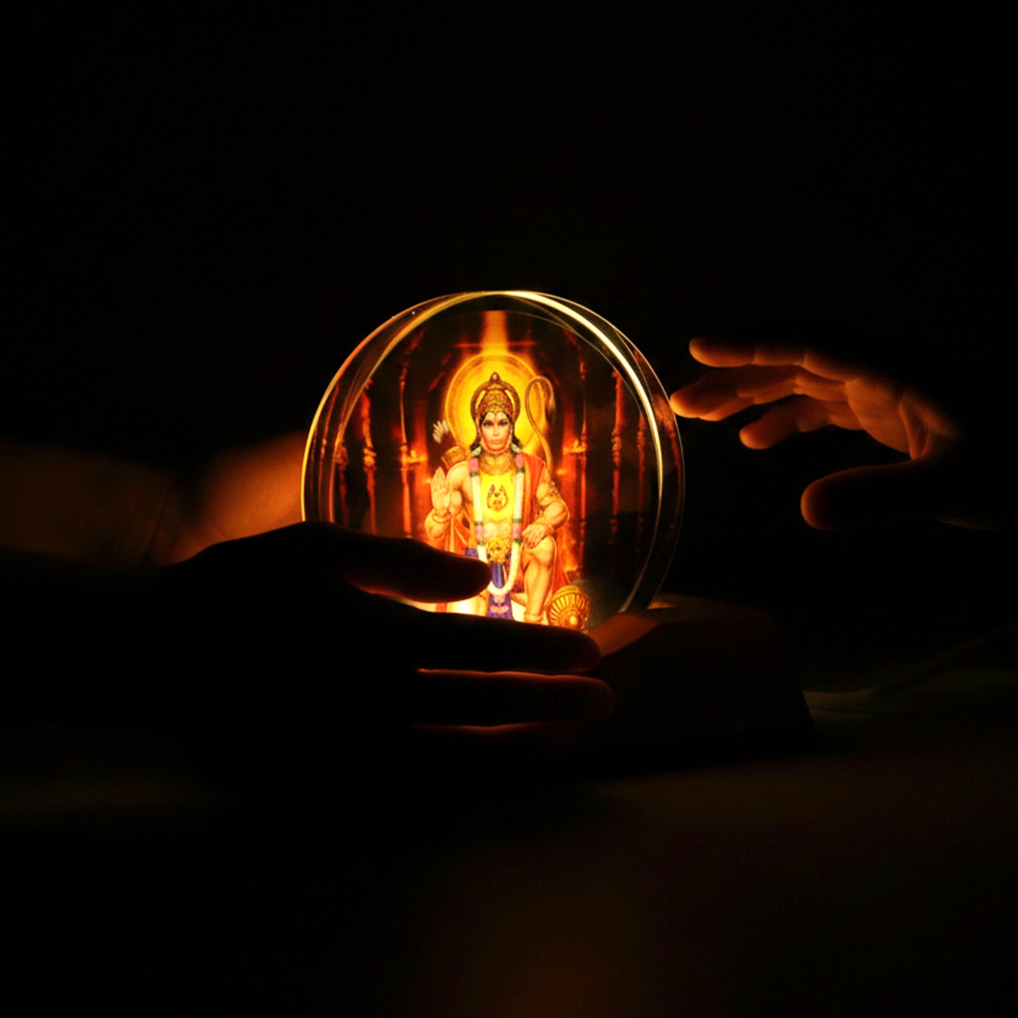 3D Hanuman Ji LED Night Lamp with Wooden Base - USB Powered - Happy Price - Image 3