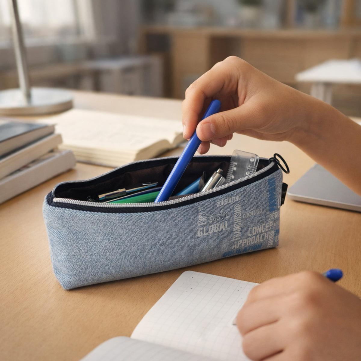 Fabric Zipper Pouch - 1 Pc Multipurpose Stationery Organizer for School, Office, Travel - Great Price - Image 3