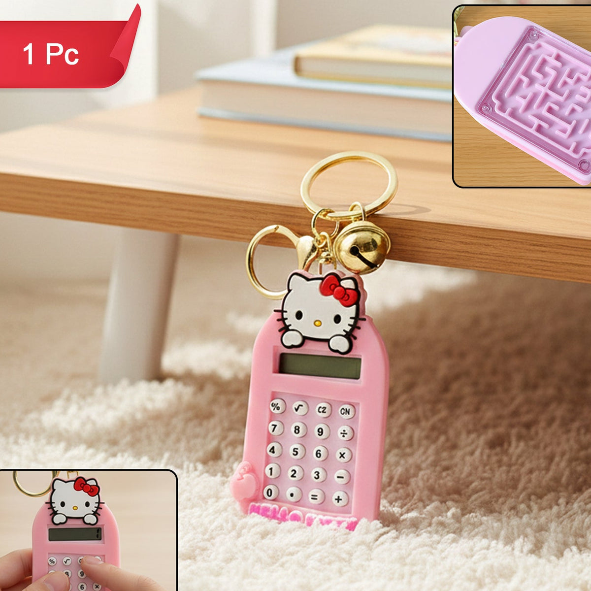 Cartoon Cat Mini Calculator Keychain - Portable Digital Display (1 Pc) - Happy Price - Image 1