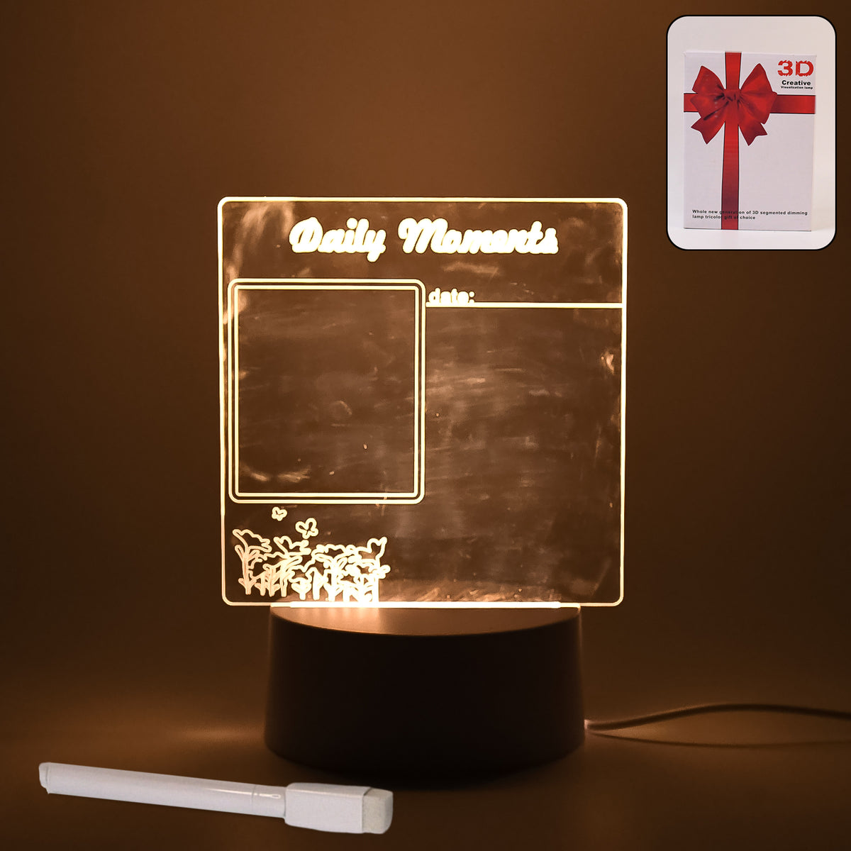 Heart Shape Acrylic Message Board with LED Light - Erasable Drawing Lamp for Notes & Decor (1 Pc) - Happy Price - Image 2