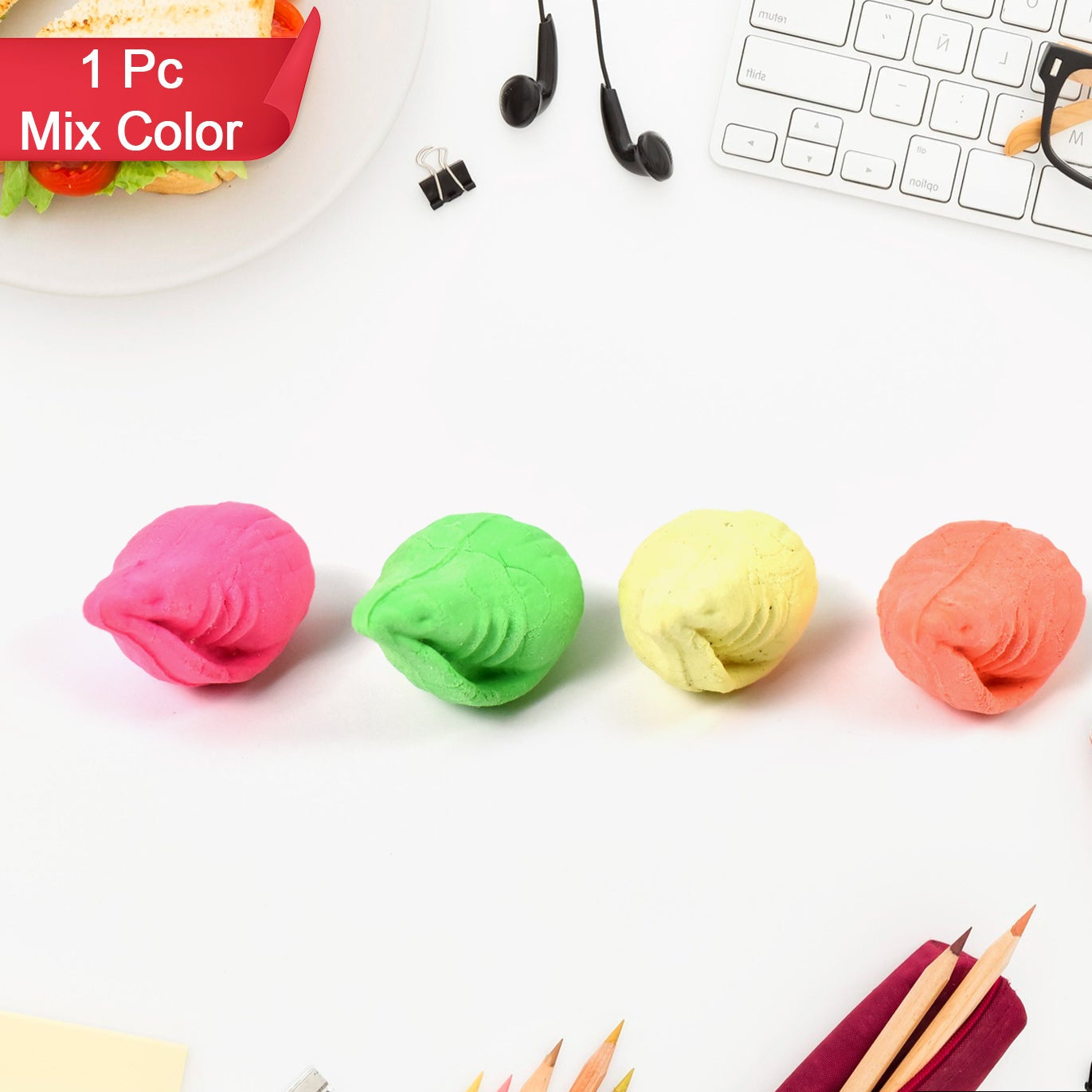 Shankh Shape Eraser Rubber (1 Pc Mix Colour Design) - Happy Price - Image 1