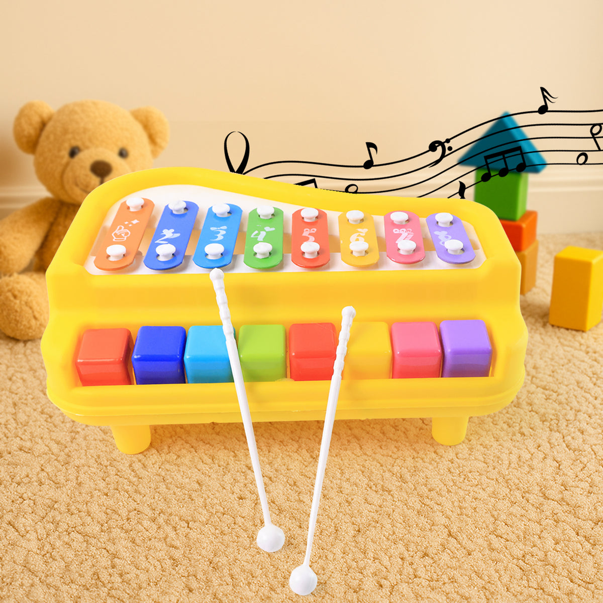 2-in-1 Baby Piano Xylophone Musical Toy with Mallets (1 Pc) - Happy Price - Image 6