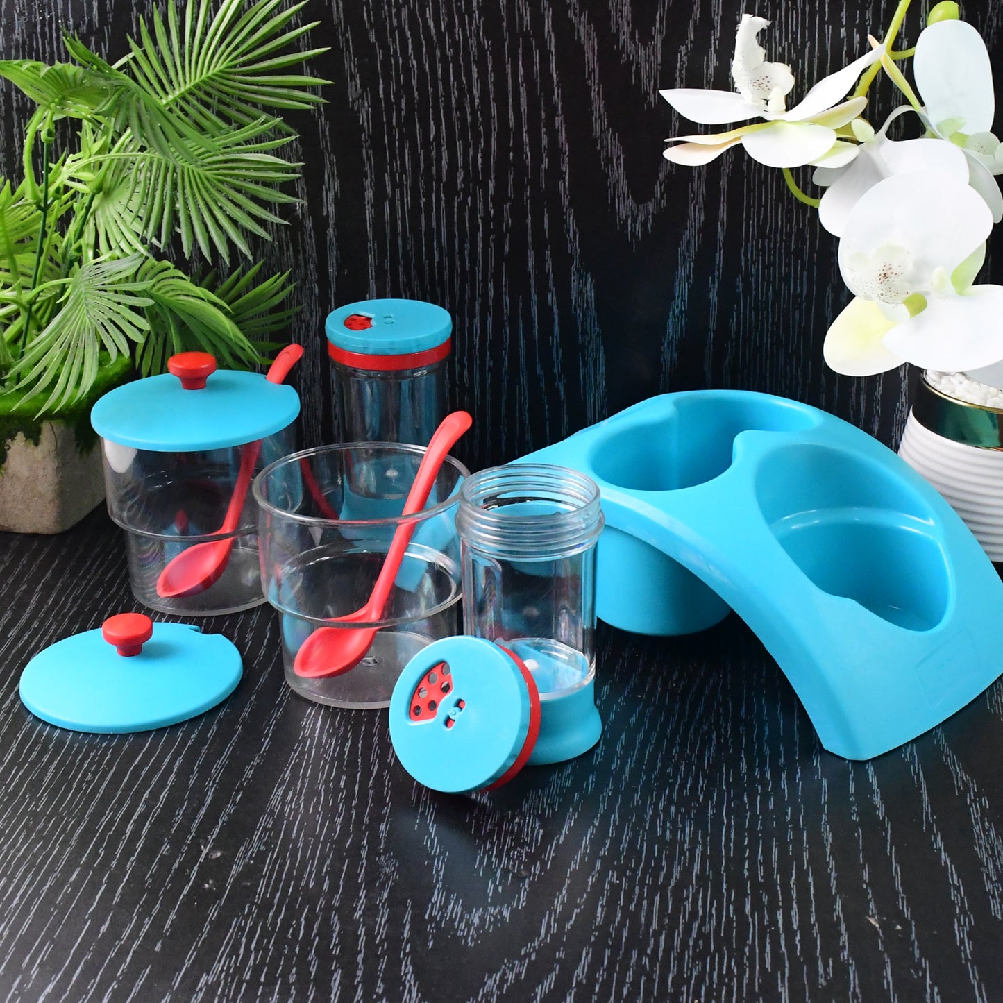 4 Pc Condiment Storage Set with Stand - Airtight Pickle, Salt & Pepper Containers - Happy Price - Image 4