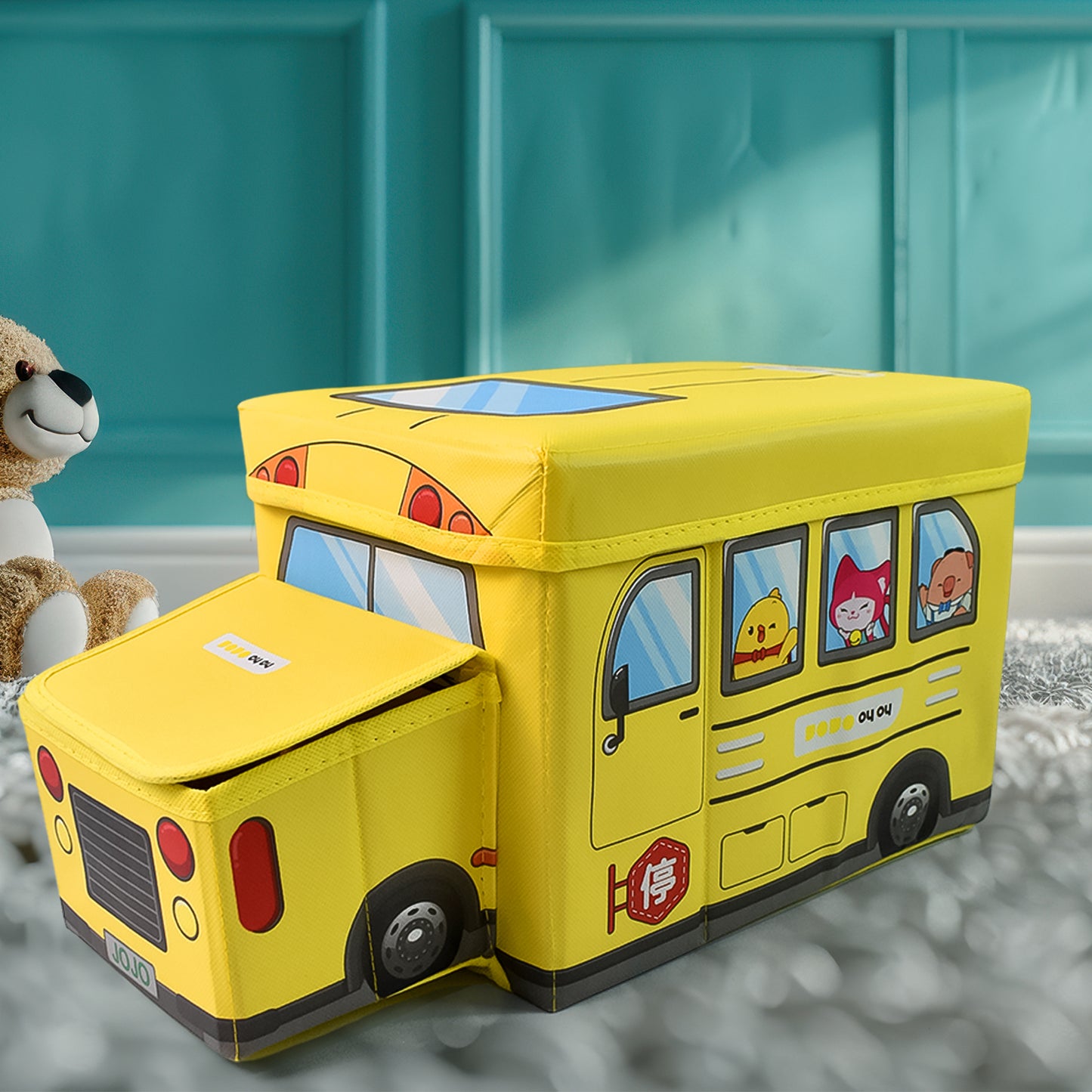 School Bus Foldable Toy Storage Box with Lid (1 Pc) - Great Price - Image 3