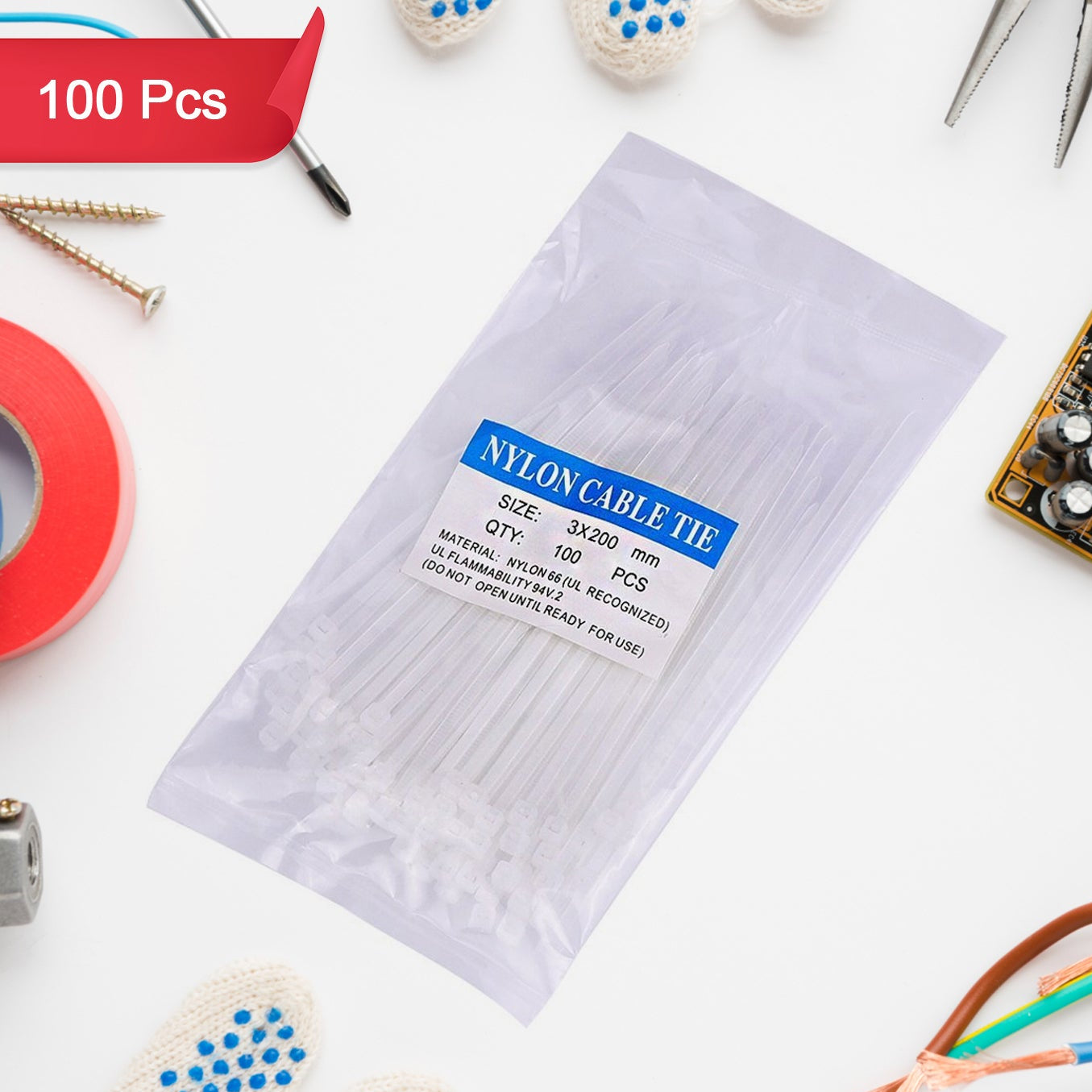 3.2x200mm Nylon Self Locking Cable Ties Heavy Duty Strong Zip Wire Tie. Pack Of 100 - Happy Price - Image 1