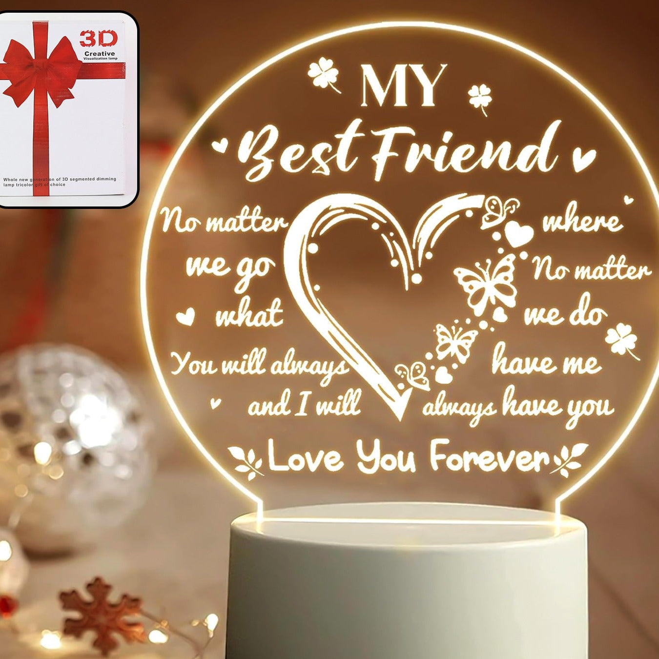 3D Illusion LED Night Lamp - Heart & Best Friend Design - Happy Price - Image 1