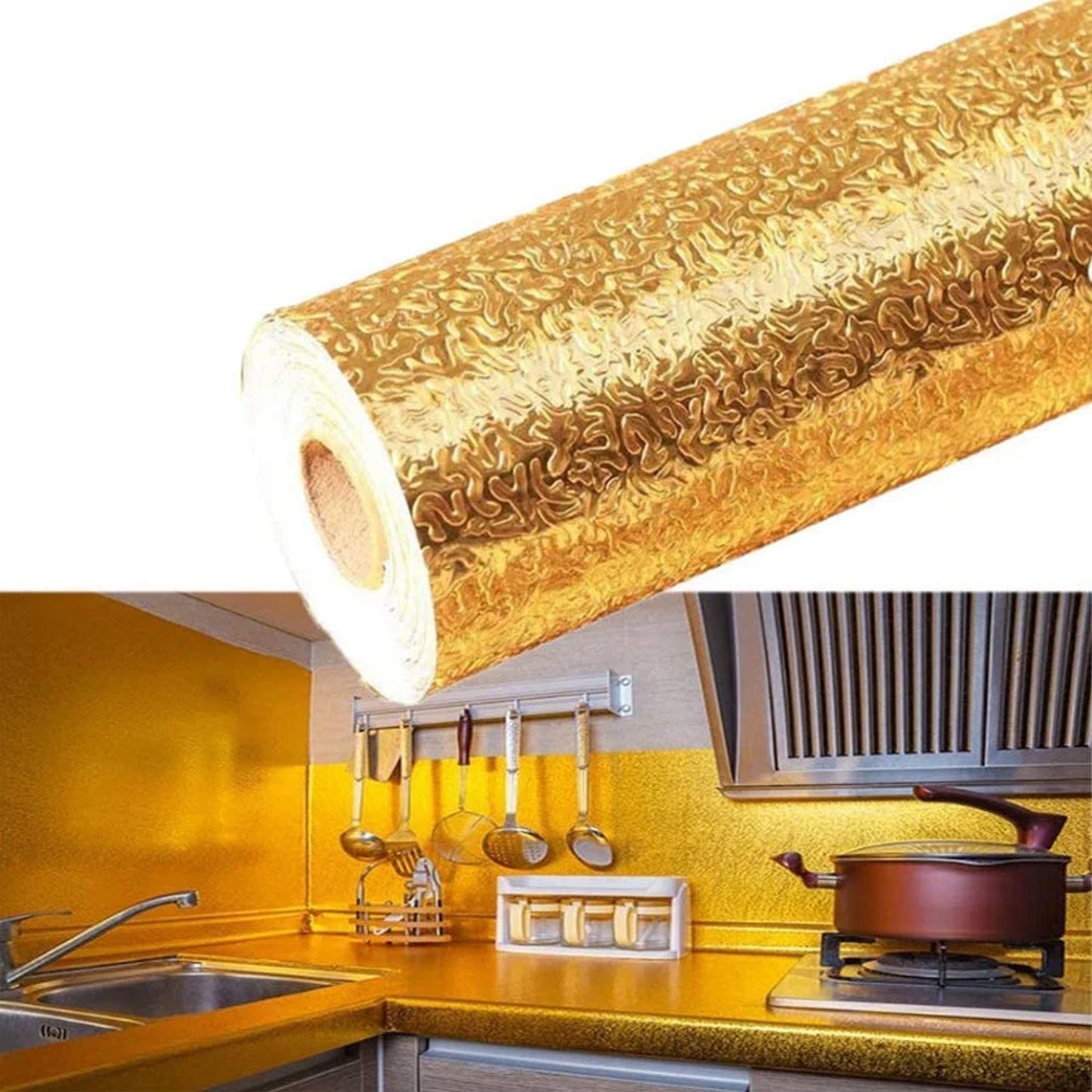 Golden Aluminum Foil Kitchen Sticker - 60cm x 2m, Oil & Waterproof - Happy Price - Image 7