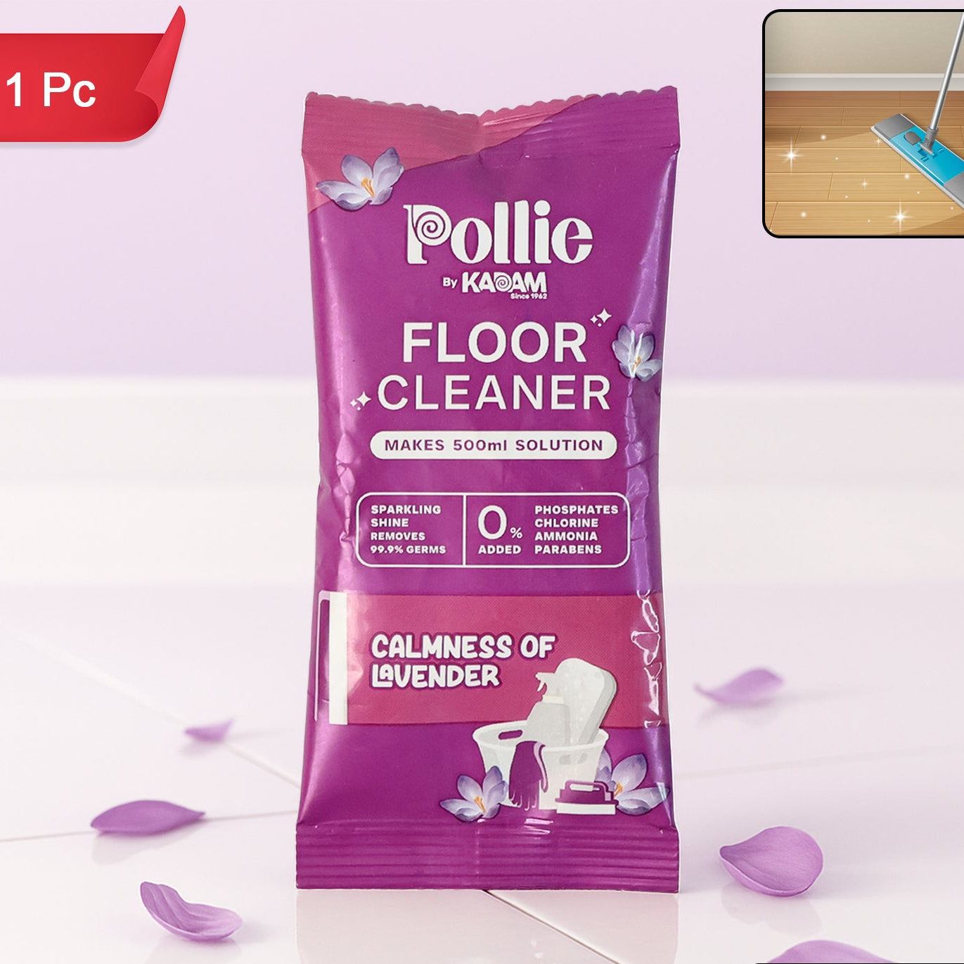 Pollic Kadam Concentrated Floor Cleaner Sachet - Lavender, 50 Gm - Happy Price - Image 1