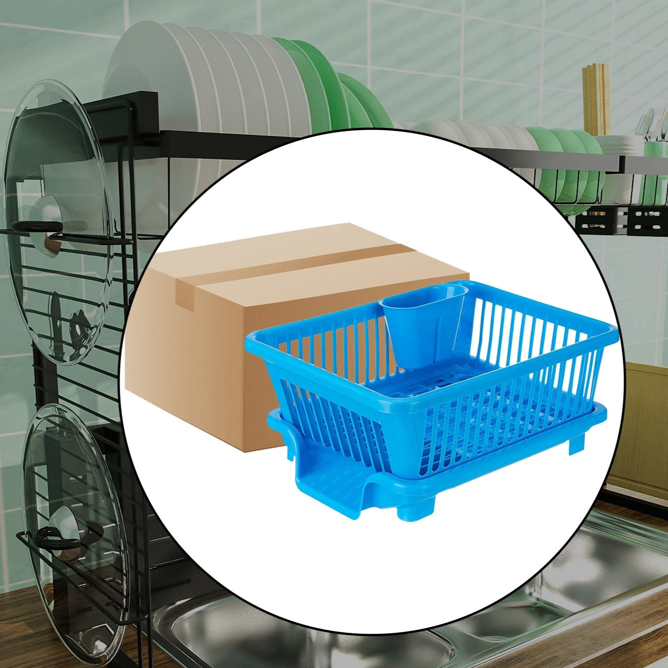 Plastic Sink Dish Drainer Drying Rack (With Brown Box) - Happy Price - Image 1