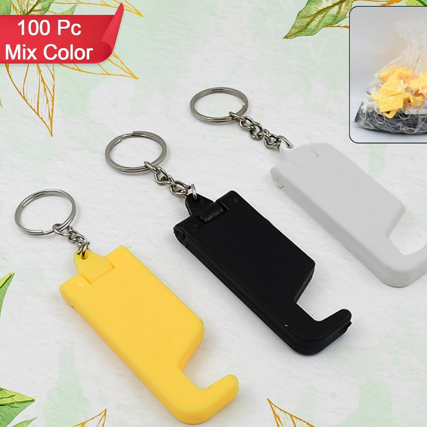 2 In 1 Plastic Keychain With Mobile Stand Phone Holder (100 Pcs Set Multicolor) - Happy Price - Image 1