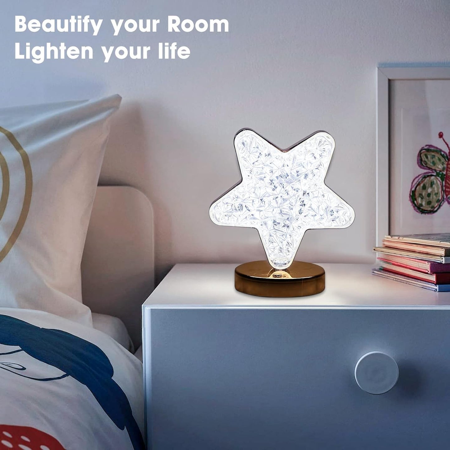 Star Shape Crystal Diamond Lamp Cordless Luxury Lamp With Usb Rechargeable 3-way Dimmable Touch Control Decorative Nightstand Lamp For Bedroom Living Room Party Restaurant Decor (1 Pc ) - Happy Price - Image 4