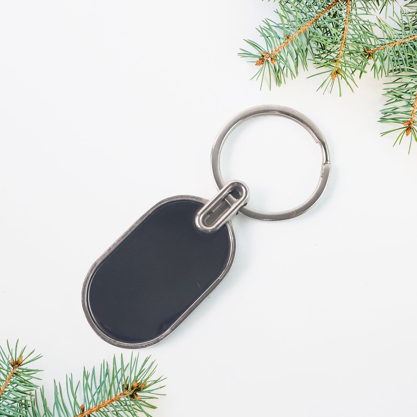 Elegant Black Silver Oval Metal Keychain (1 Pc) - Happy Price - Image 4