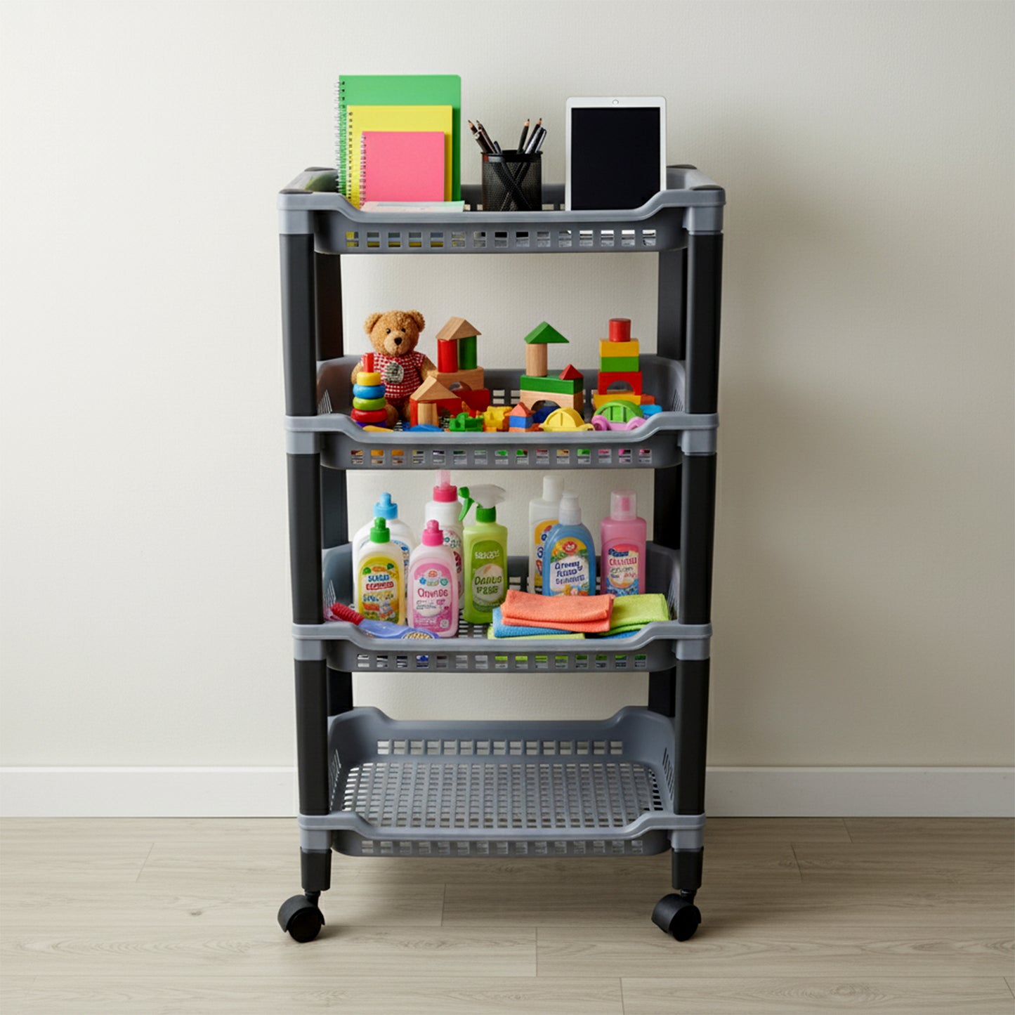 Apex 4-Layer Plastic Storage Rack - Multipurpose Organizer Shelf - Happy Price - Image 3