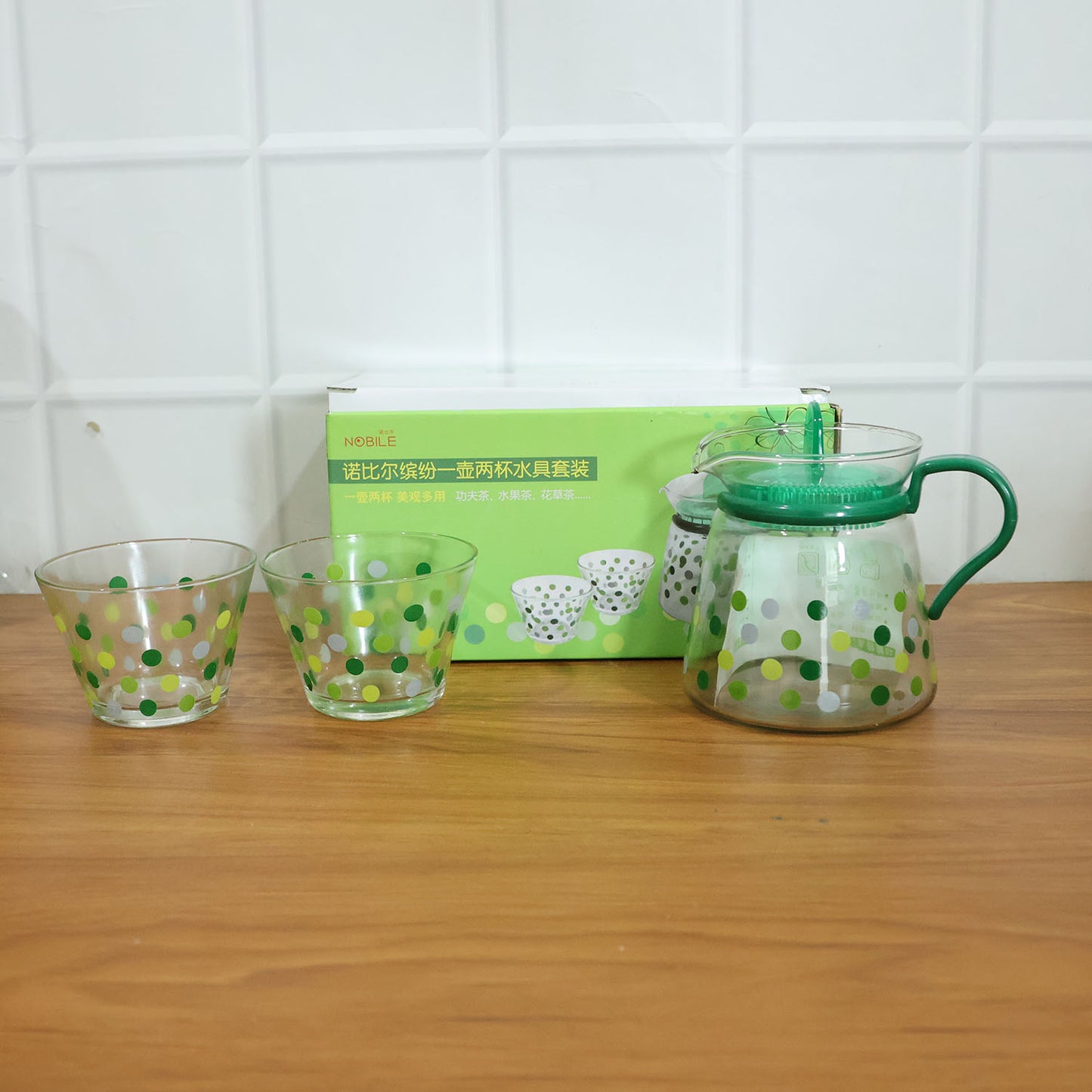 Glass Tea Pot and Cup Set - Polka Dot Design (1 Set) - Happy Price - Image 7