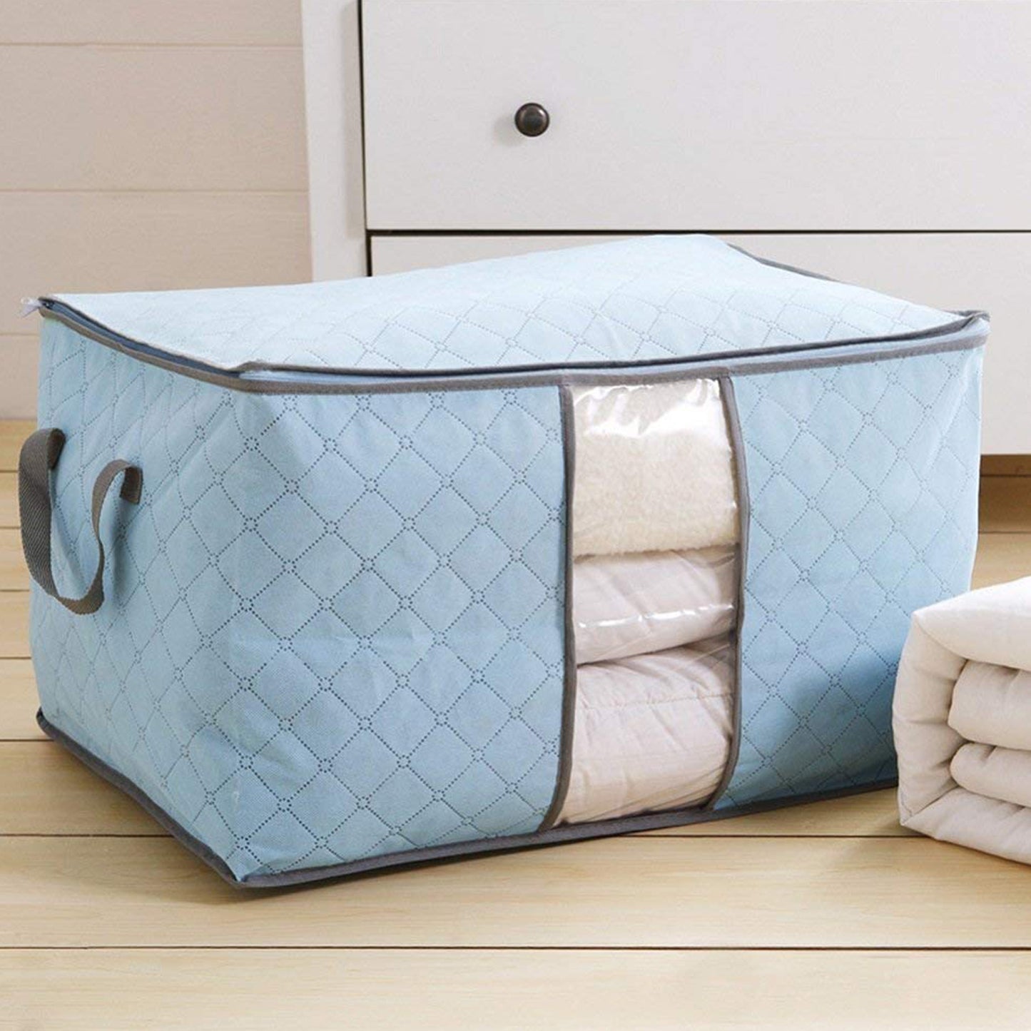 Quilted Foldable Storage Bag with Transparent Window & Handles - Happy Price - Image 3