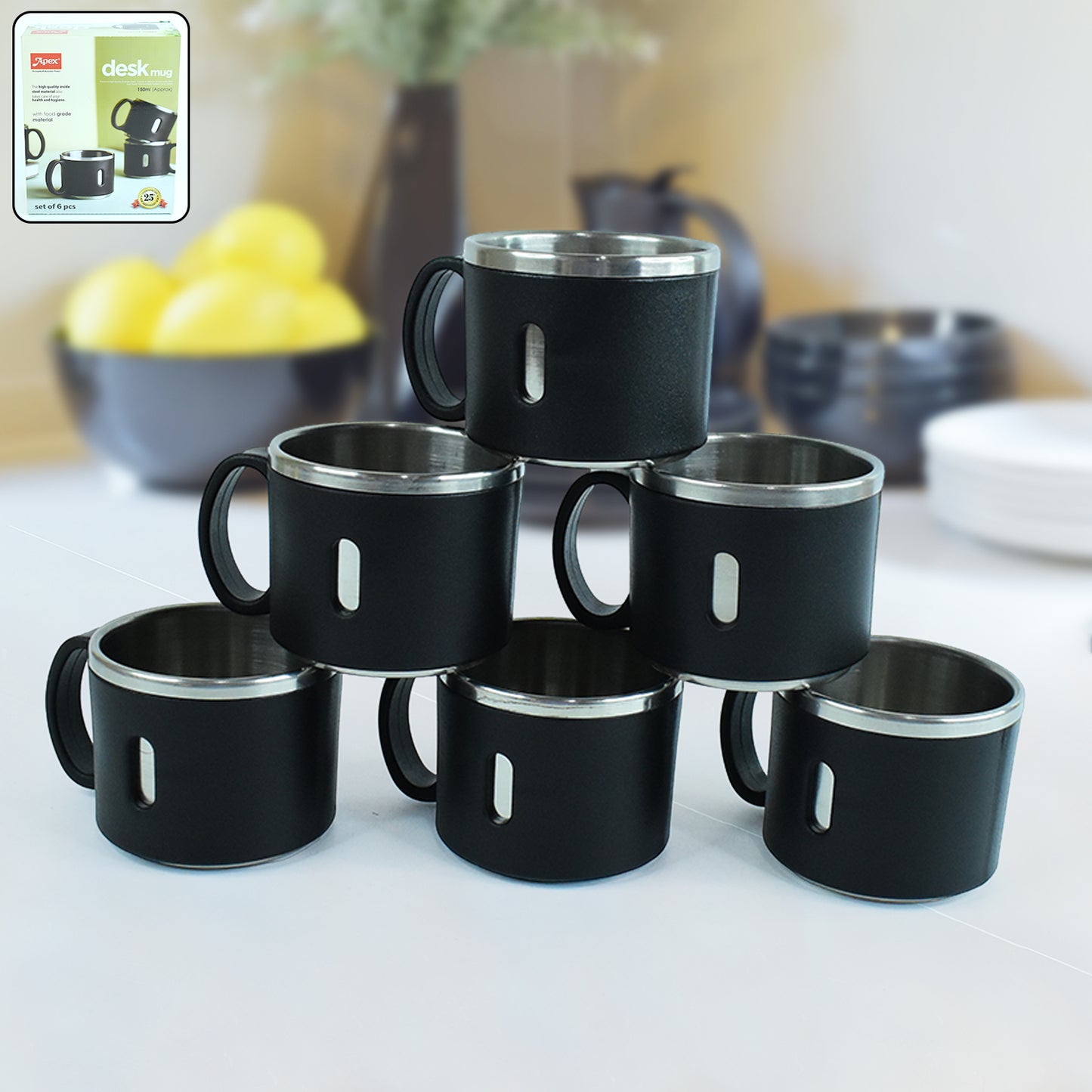 Apex Stainless Steel Desk Mug (6 Pc) - Happy Price - Image 2