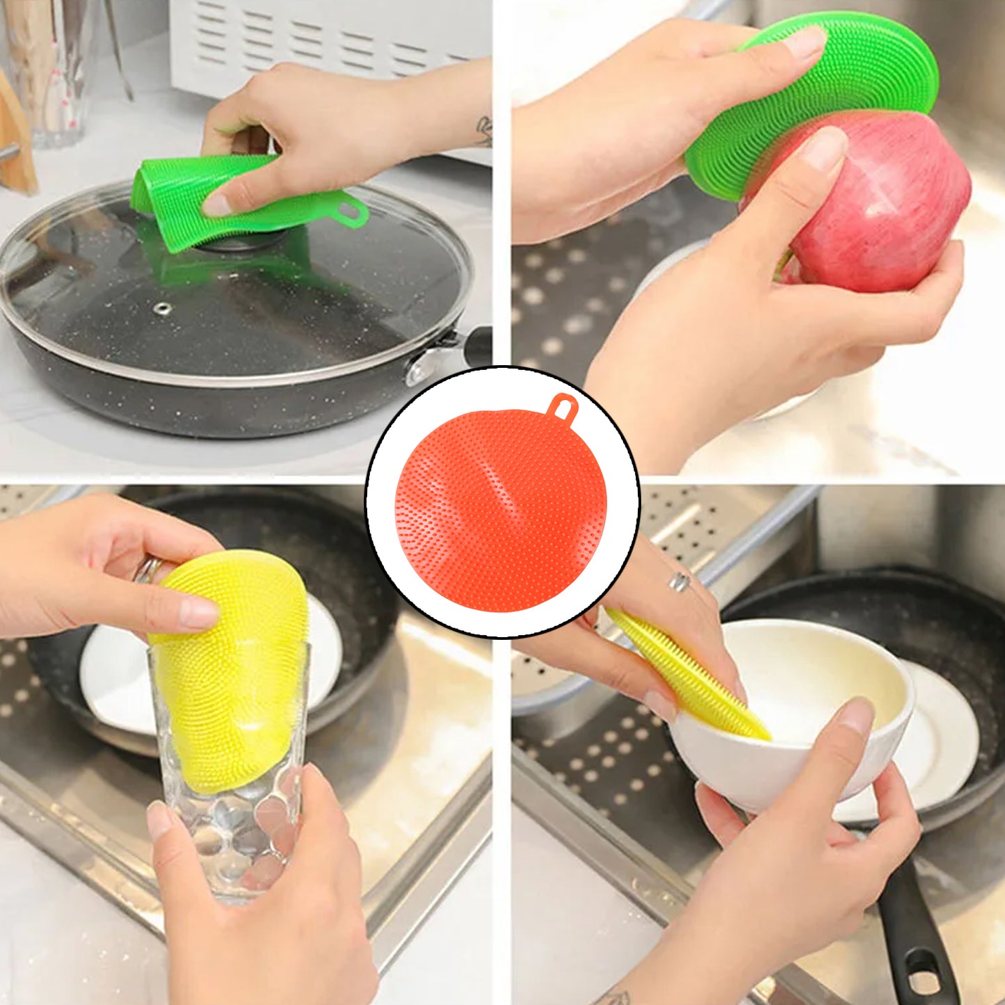 Red Silicone Dish Scrubber Sponge Mildew Free Non Stick Heat Resistant - Happy Price - Image 4