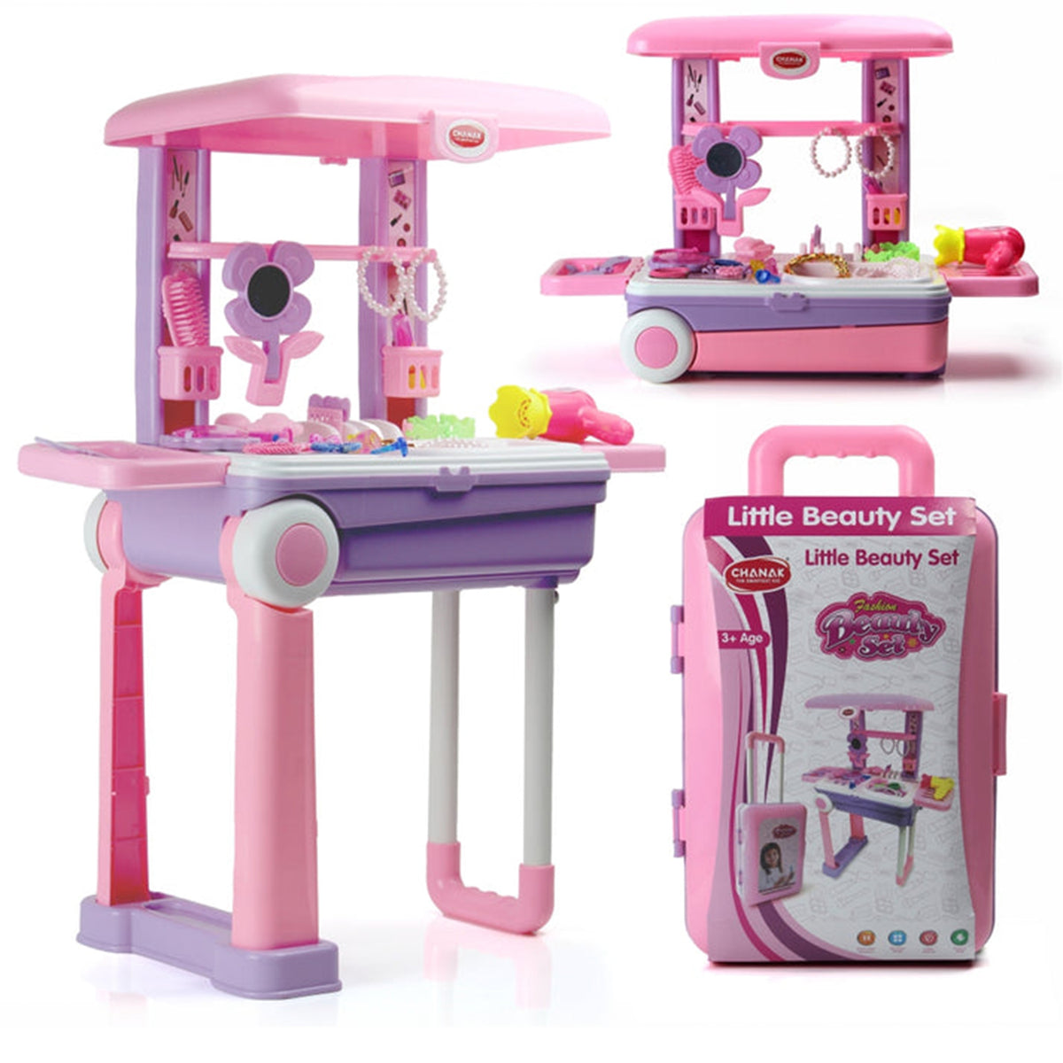 Big Beauty Set Suitcase On Wheel The Ultimate Beauty Set On Wheels For Girls Makeup Kit Is Easy To Clean Use Portable Beauty Set With 25 Pieces For 3 Years Bis Approved. (Beauty Set Trolley) - Happy Price - Image 2