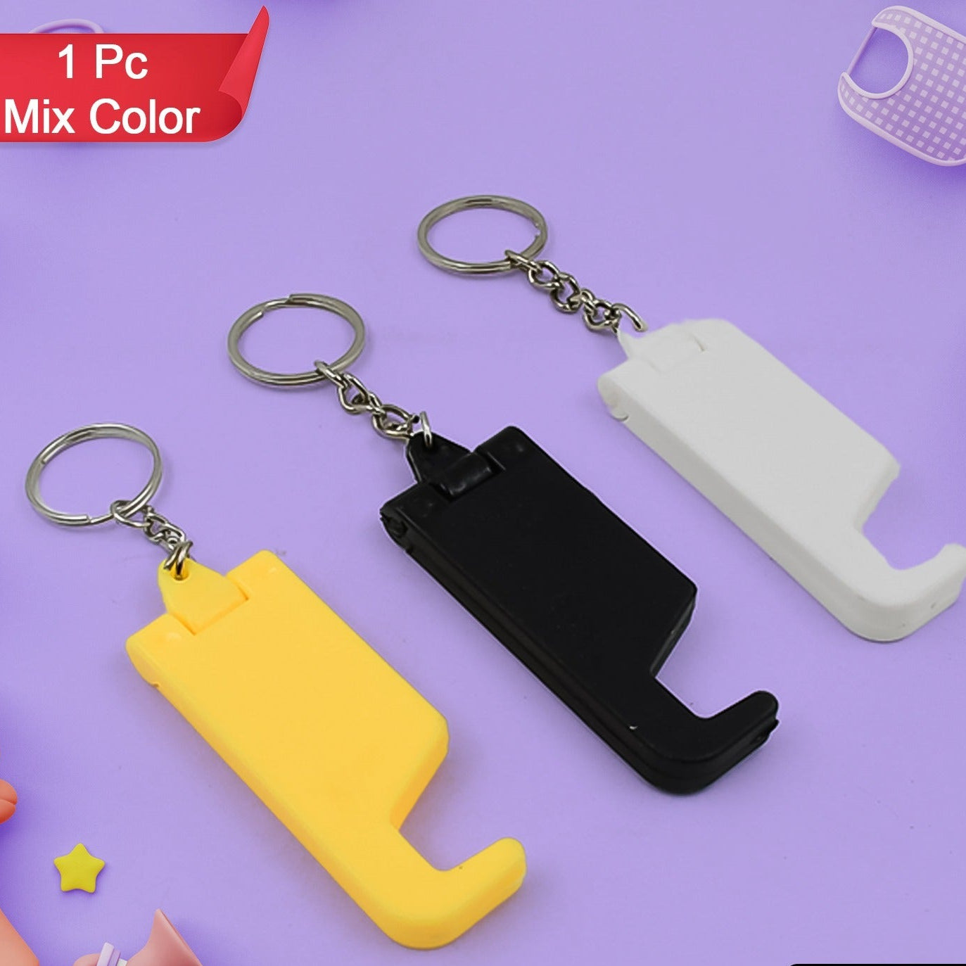 2 In 1 Plastic Keychain With Mobile Stand Phone Holder (1 Pc Multicolor) - Happy Price - Image 1