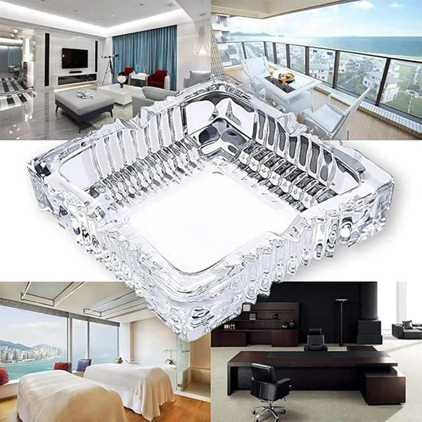 Square Glass Misti Crystal Quality Cigar Cigarette Ashtray Round Tabletop For Home Office Indoor Outdoor Home Decor - Happy Price - Image 3