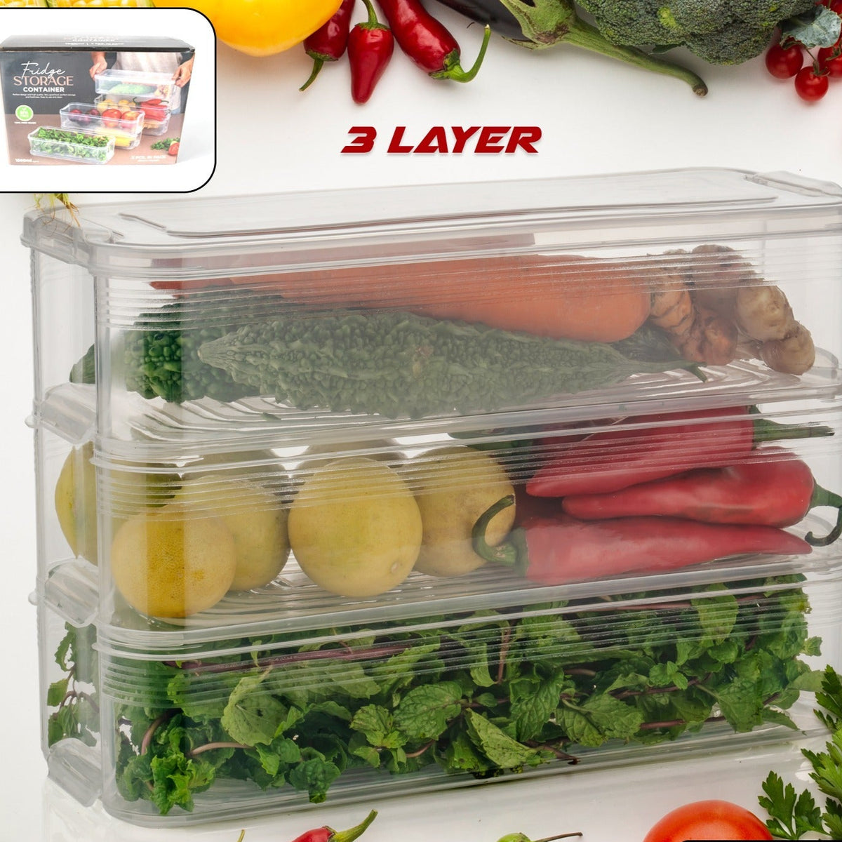 3 Fridge Storage Container Fridge Organizer With Lid Stackable Fridge Storage Containers Plastic Freezer Storage Containers For Fish Meat Vegetables Fruits Pack Of 3pcs 1500ml Approx - Happy Price - Image 1
