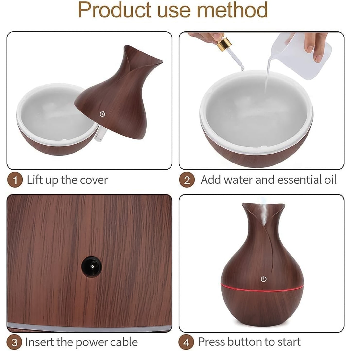 Mini Wooden Vase Humidifier with Cool Mist & LED Light (1 Pc, 130 ML) - Happy Price - Image 3