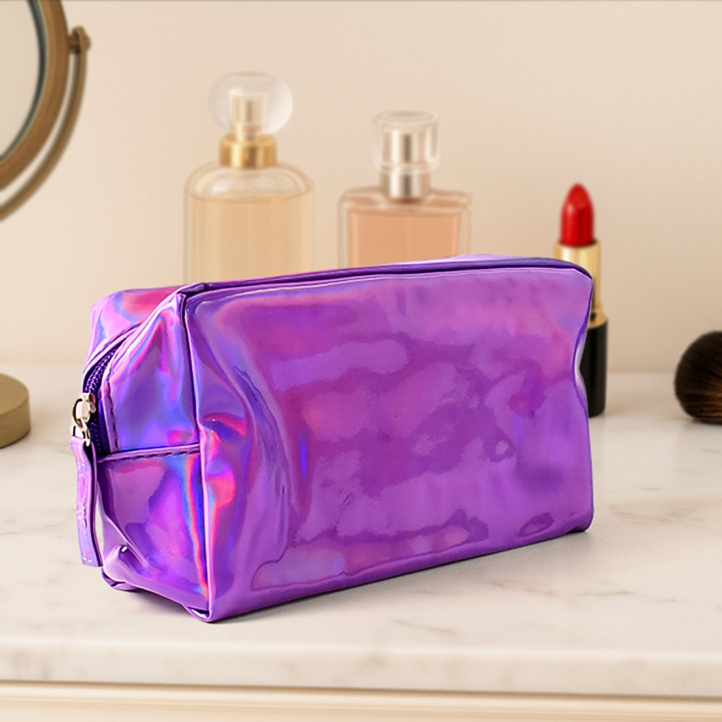 Holographic Shiny Waterproof Travel Cosmetic Pouch (1 Pc) - Happy Price - Image 3