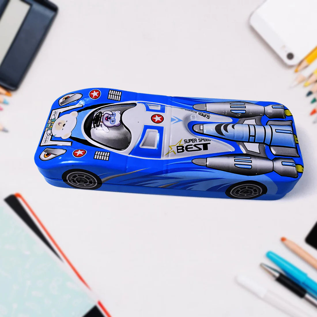 Car Shape Metal Compass Box Pencil Case For Kids Stationery Compass Box Stationery Gift For School Kids Compass Pencil Box Birthday Return Gift For Kids (1 Pc) - Happy Price - Image 5