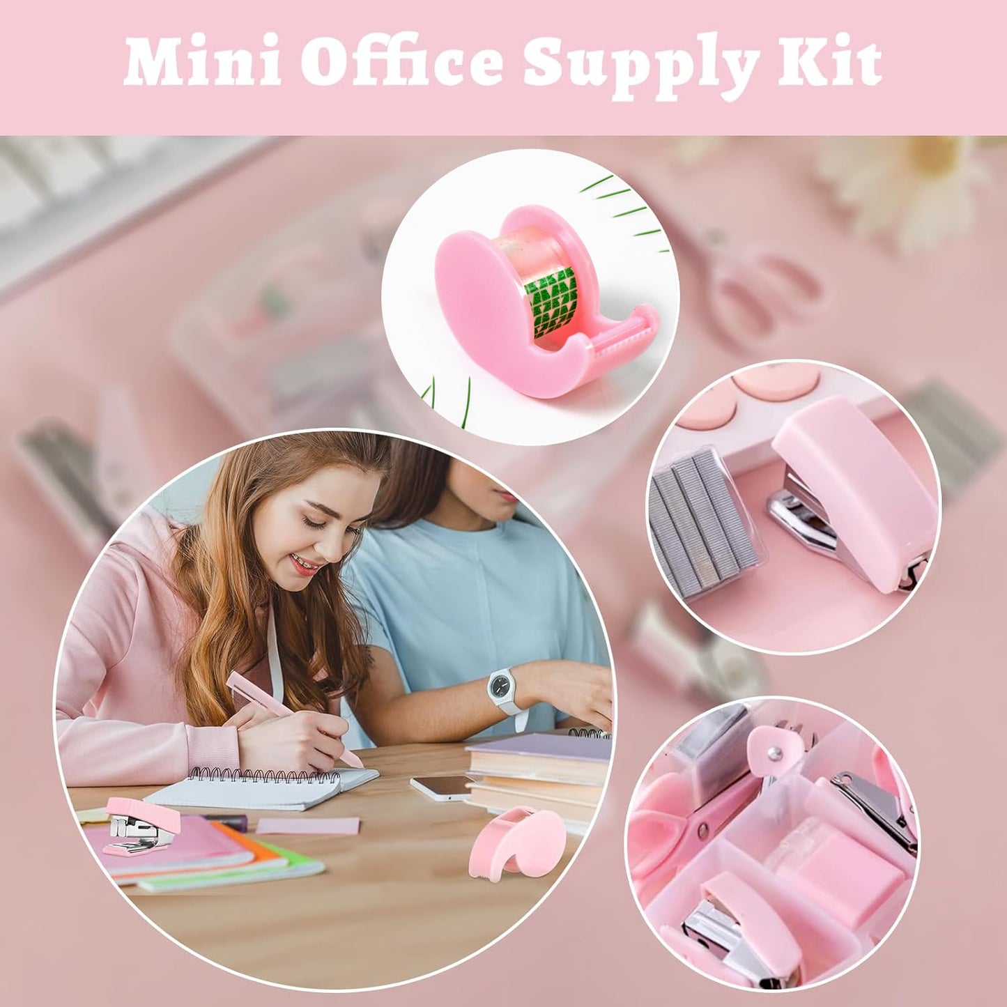 Mini Office Stationery Set Including Stapler Scissors Paper Clips Tape Dispenser Transparent Tape And Staples - Happy Price - Image 4