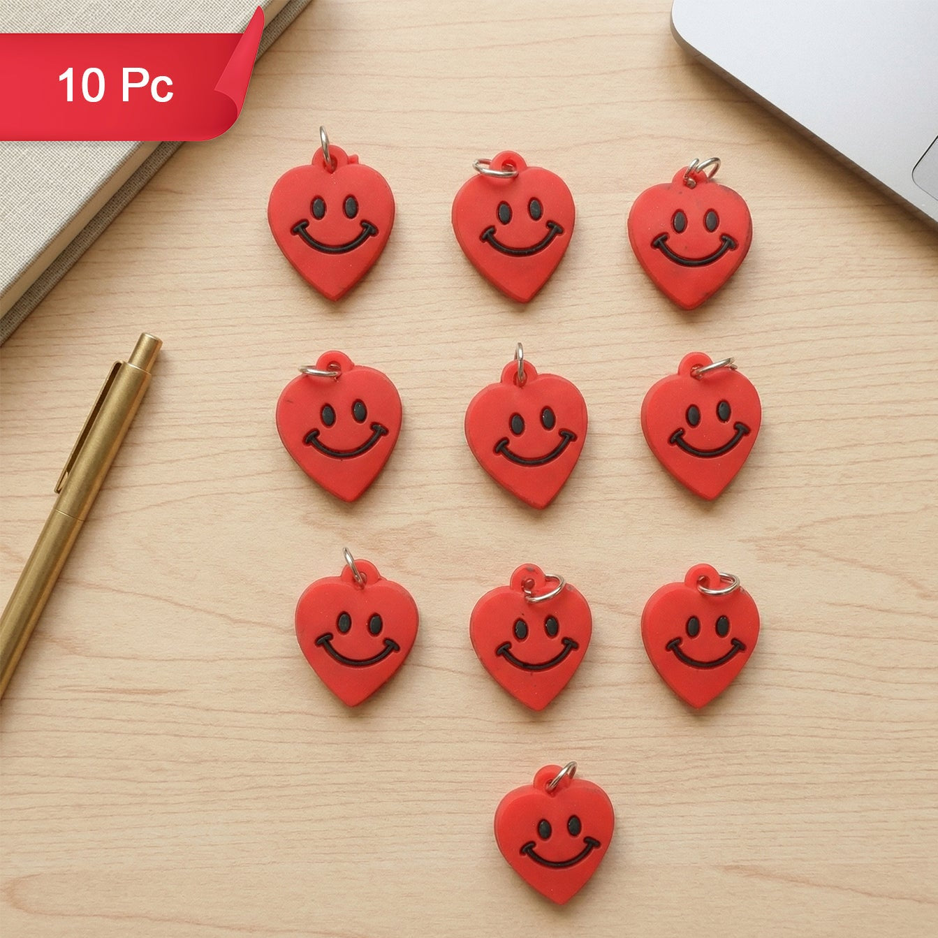 Cute Smiley Heart Shape Bag Charm Keychain Set (10 Pc)